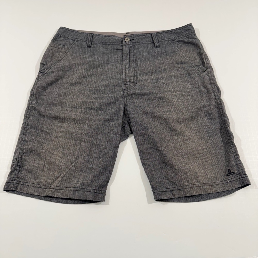 prAna Shorts Mens 36 Gray Textured Casual Outdoor Hiking 10 Inch Inseam
